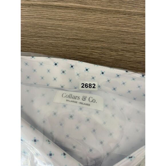 Collars and Co Relaxed Fit Polo Short Sleeve Geometric White Men's 3XL - Picture 11 of 11